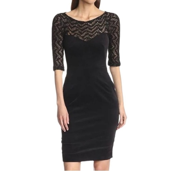 L'Agence Black Chevron Metallic Velvet Sheath Dress Wool Blend Womens 8 - Picture 1 of 12